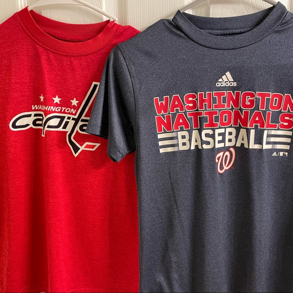 Washington nationals and Washington Capitals T-shirts dry fit kids size 8